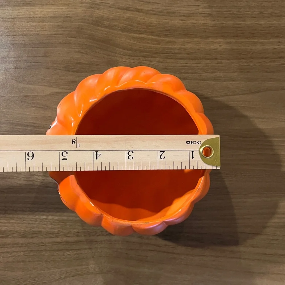 VTG 1980s Anthropomorphic Jack O Lantern Pumpkin Face Ceramic Candy Dish Planter
